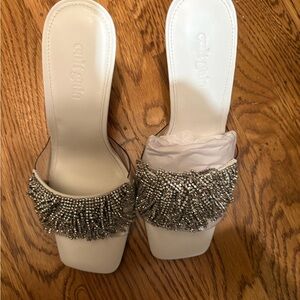 Cult Gaia Cream Mules with Silver Embellishments